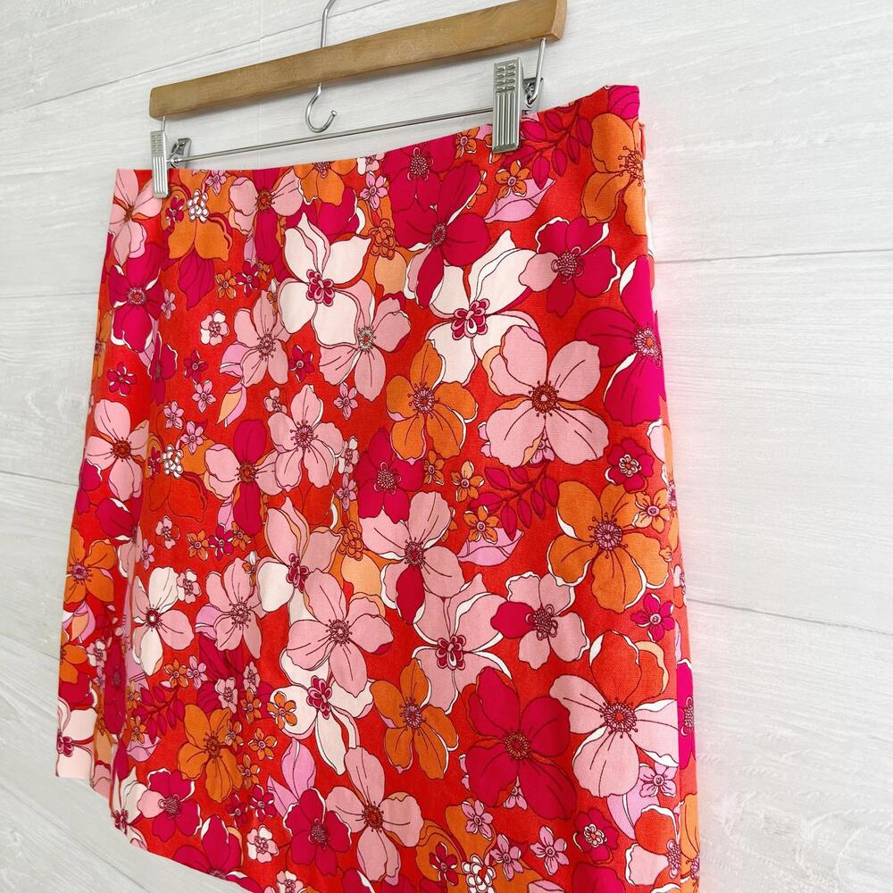 Talbots - Bright orange pink mod floral canvas skirt, sz 14 - Picture 3 of 6